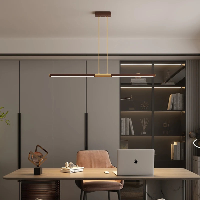 Éclairage de salon nordique créatif tout en cuivre lumière LED moderne de luxe Simple noyer noir en bois massif lustre de salle à manger - vue 4 sur 13