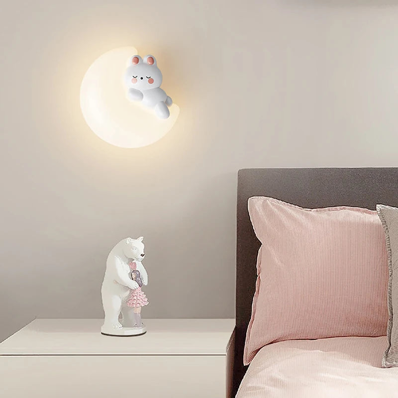 applique murale led étoile lune ours lapin minimaliste moderne - vue 5 sur 10