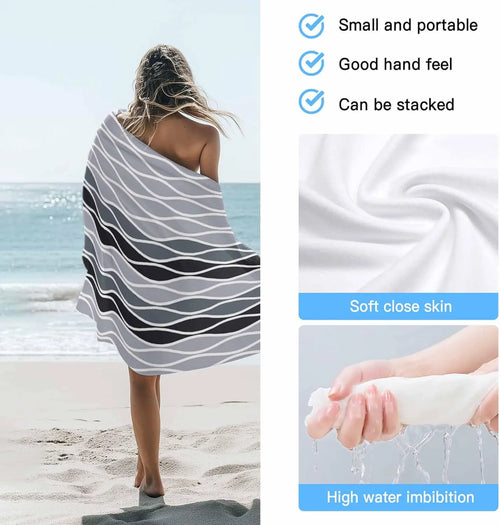 Serviette de plage motif vagues abstraites légère absorbante
