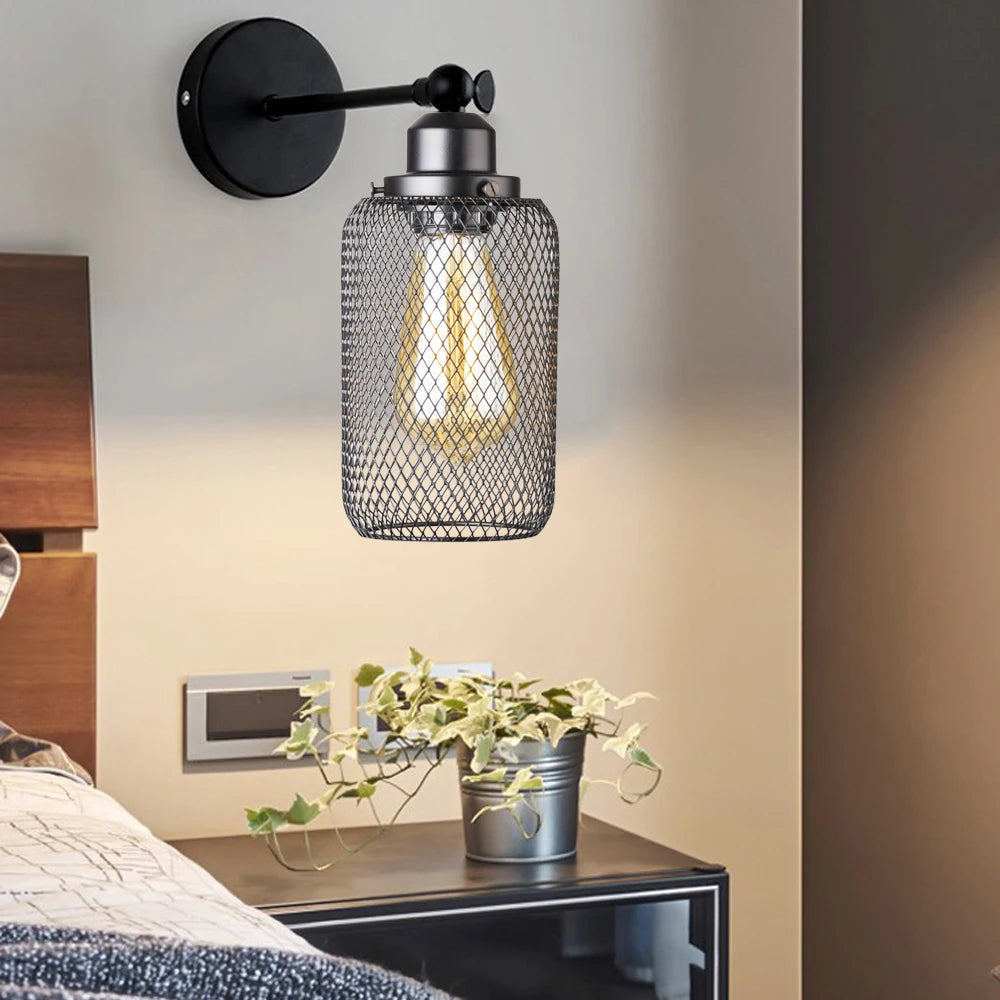 Appliques murales industrielles vent Net ombre salon chambre rétro appliques en fer forgé luminaires LED E27 - vue 6 sur 8