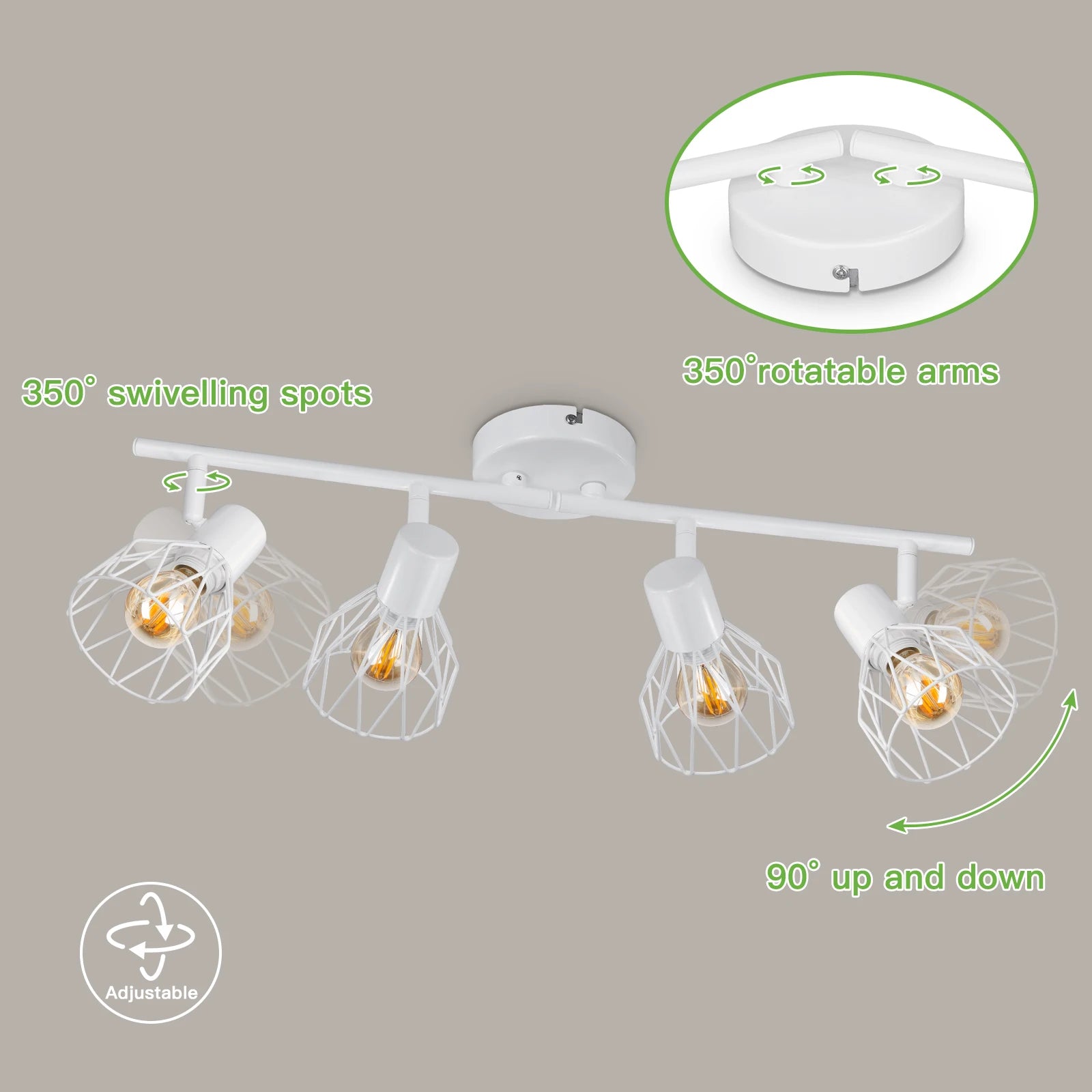 Plafonnier LED 4 voies rotatif - Lumières noires/blanches - Luminaires de plafond - Cage métallique pour plafond E14 - Spot de plafond - vue 5 sur 8