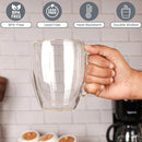 Lot tasses café double paroi verre anse 350ml