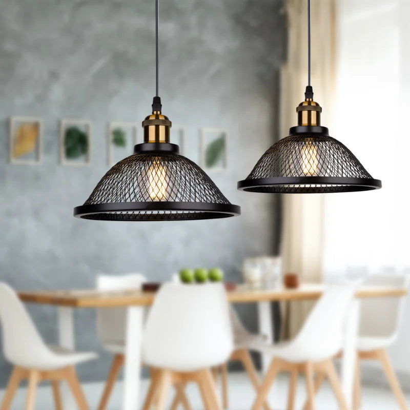 suspension Vintage rétro noir fer Net-Cage cuisine E27 LED pour chambre salon Restaurant - vue 6 sur 13