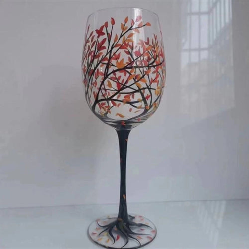 Verre a vin arbre quatre saisons peint main