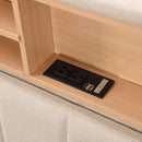 Bed frame bedroom furniture: headboard with storage and USB ports, full, grey modern upholstered platform bed
