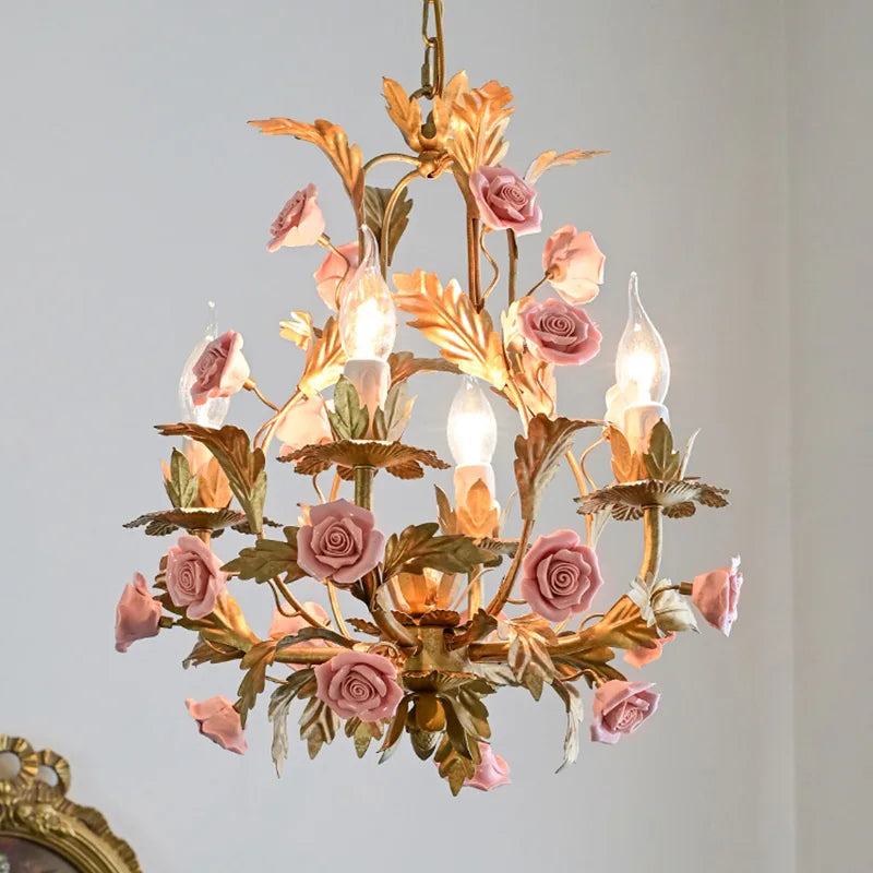 lustre led floral céramique cuivre rose déco intérieur - vue 7 sur 11