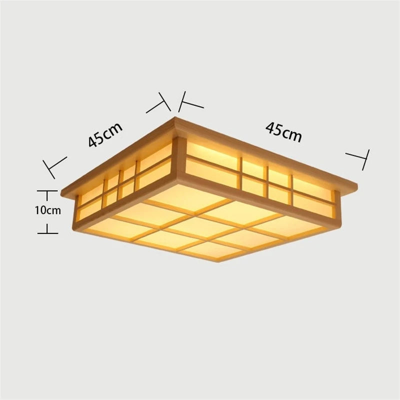plafonnier carré en bois japonais led moderne restaurant - vue 6 sur 7