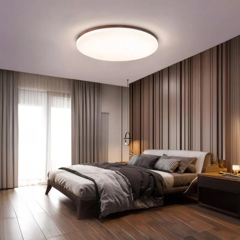 Walnut wood Flush Mount, Modern Minimalism Wabi-sabi, Ultrathin eye protection Ceiling light for Living room, Study, Bedroom - vue 5 sur 7