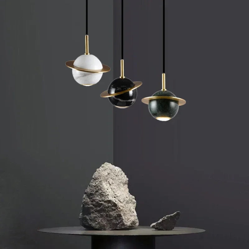 lustre circulaire en marbre naturel style nordique pour bars et restaurants - vue 4 sur 9
