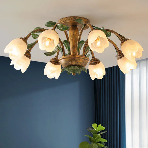 plafonnier led en verre 8 têtes style jardin français moderne pour magasin de fleurs
