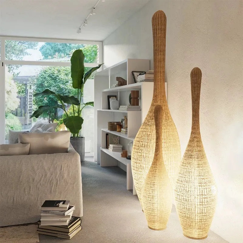 lampadaire en bambou design wabi sabi pour décoration intérieure unique