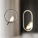 Nordischer Kronleuchter Gold Acryl mit LED-Leiste und Vögeln