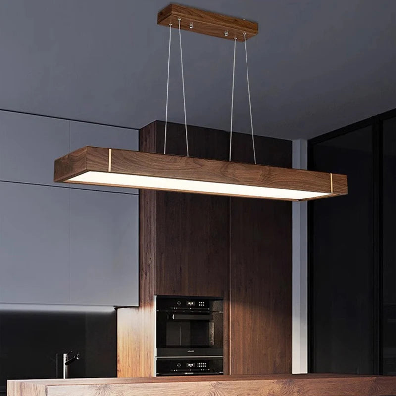 Lustre bois led suspendu au design moderne - vue 3 sur 12