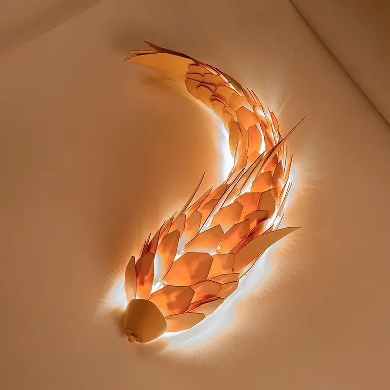 applique murale Créatif à la main Style chinois bois poisson brillante LED 12W salon chevet escalier éclairage décor - vue 4 sur 7