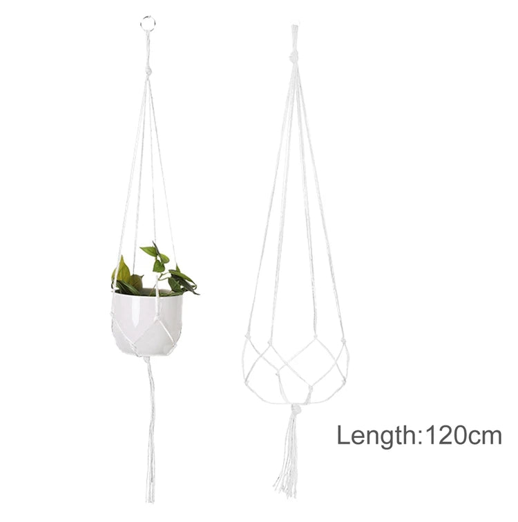 paniers suspendus en macramé pour plantes décoratives à accrocher - vue 12 sur 19