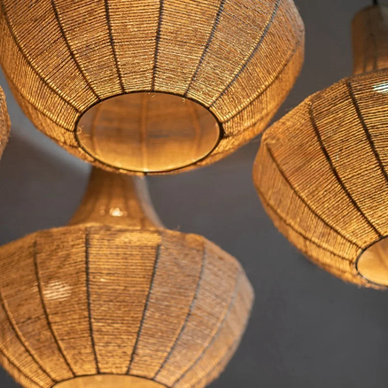 lustre en corde de chanvre tissé à la main style wabi sabi - vue 7 sur 10