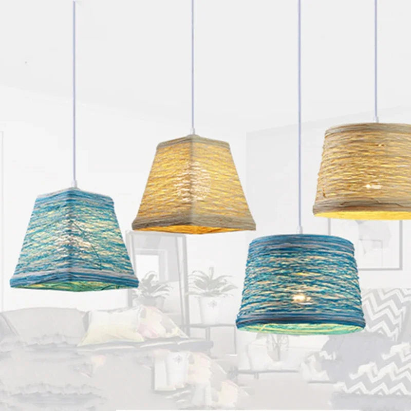 Moderne LED-Pendelleuchte aus Rattan für kreative Innenräume - vue 6 sur 8