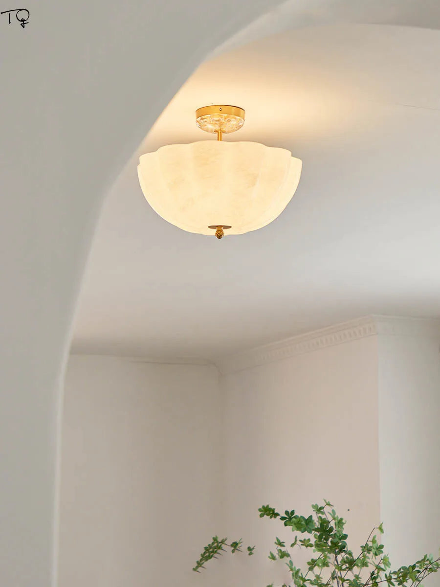 plafonnier led en verre crème et cuivre médiéval avec luminaires modernes - vue 2 sur 6