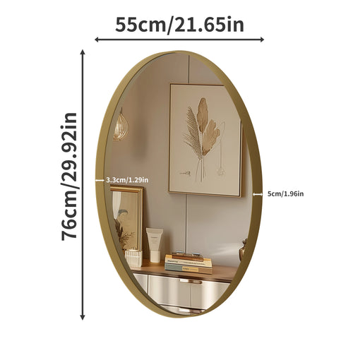 Oval Gold Bathroom Mirror, Gold Framed Mirror for Wall, Metal Frame Gold Circle Mirror Decorative - vue 6 sur 7