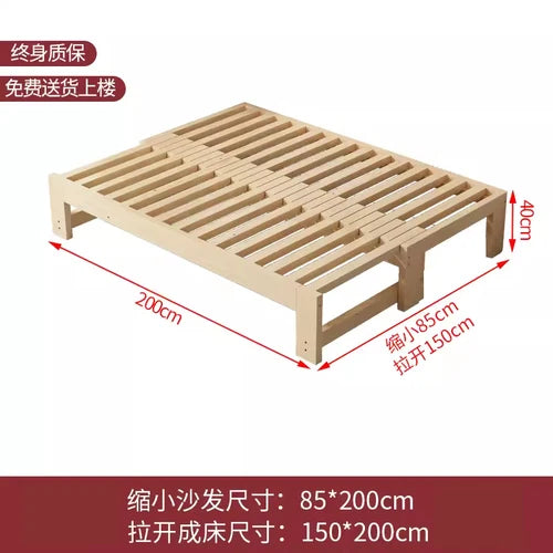 Customized: Fold-out sofa bed, dual-purpose all-solid wood, small apartment, telescopic bed, pull-out bed, push-pull bed, foldab - vue 24 sur 24