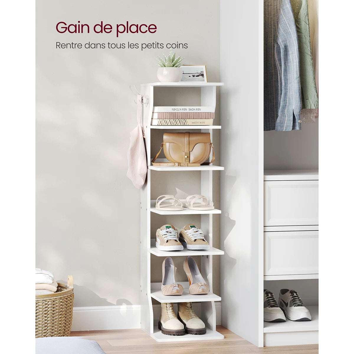 VASAGLE Slim Shoe Rack, Narrow Shoe Storage Organiser, 6-Tier Shoe Stand, for Small Spaces, Hallway, Cloakroom