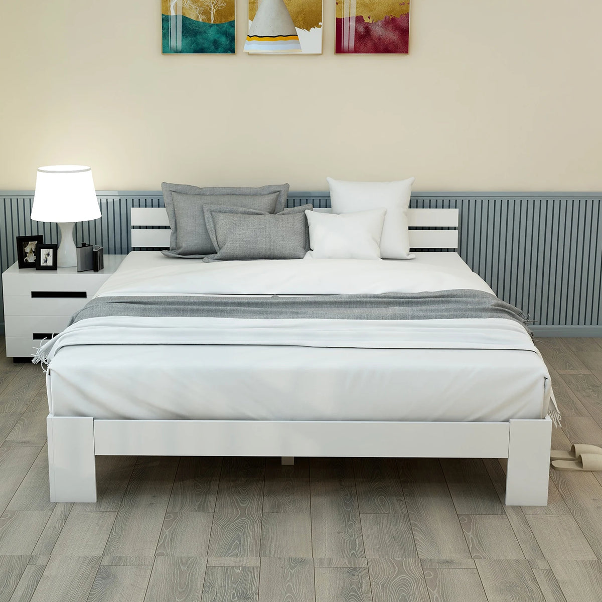 EU STOCK Wooden bed Double bed, headboard, slatted grille -200 x 140cm solid wood FSC Solid wood double bed - vue 4 sur 7