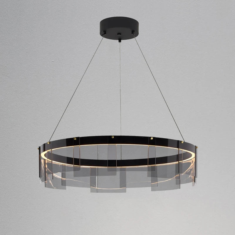 Moderner nordischer Kronleuchter aus Rauchglas LED-Pendelleuchte - vue 3 sur 9