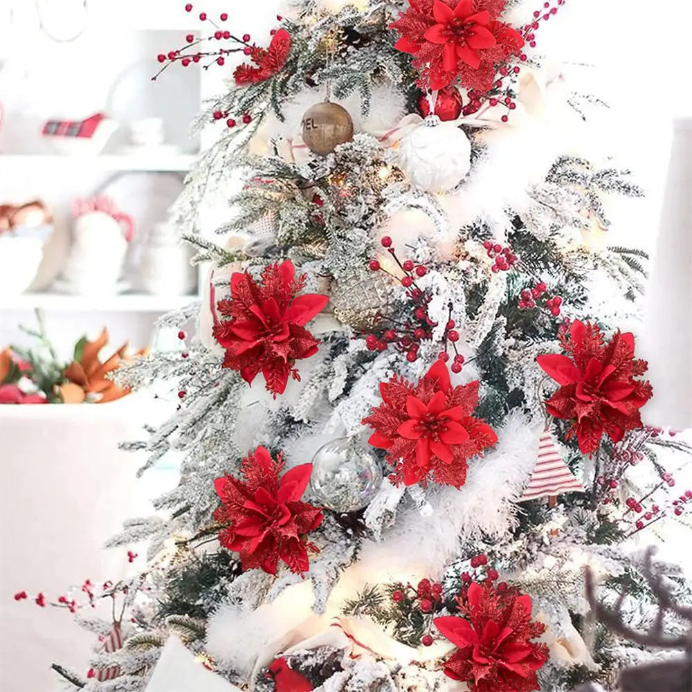 décoration suspendue fleur pailletée pour arbre de noël - vue 5 sur 34