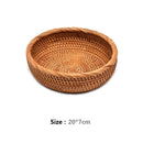 HeMu-Round Rattan Woven Basket, Wicker Fruit Basket, Bread Food, Kitchen Home Decor, Organizer Breadbasket for Kitchen