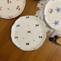 assiette a gateau ceramique style coreen motif floral