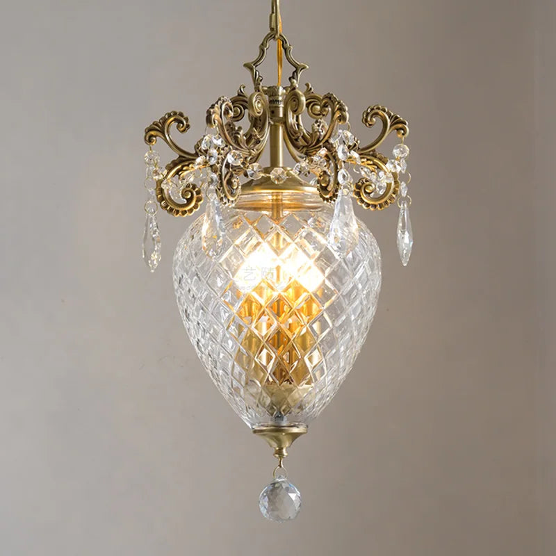 lustre doré en cristal français motif ananas moyen âge suspension