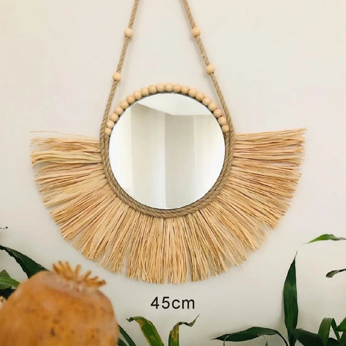 Nordic Style Straw Rattan Wall Decor, Round Rattan Mirror, Decoration Mirror - vue 2 sur 12