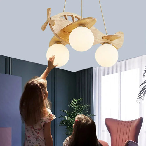 Pendelleuchte Holz Flugzeug für das Kinderzimmer