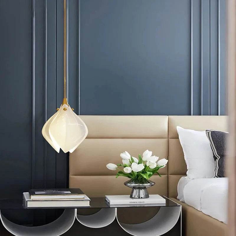 Suspension design Escalier moderne hôtel luxe en céramique pétale lumière LED - vue 7 sur 18