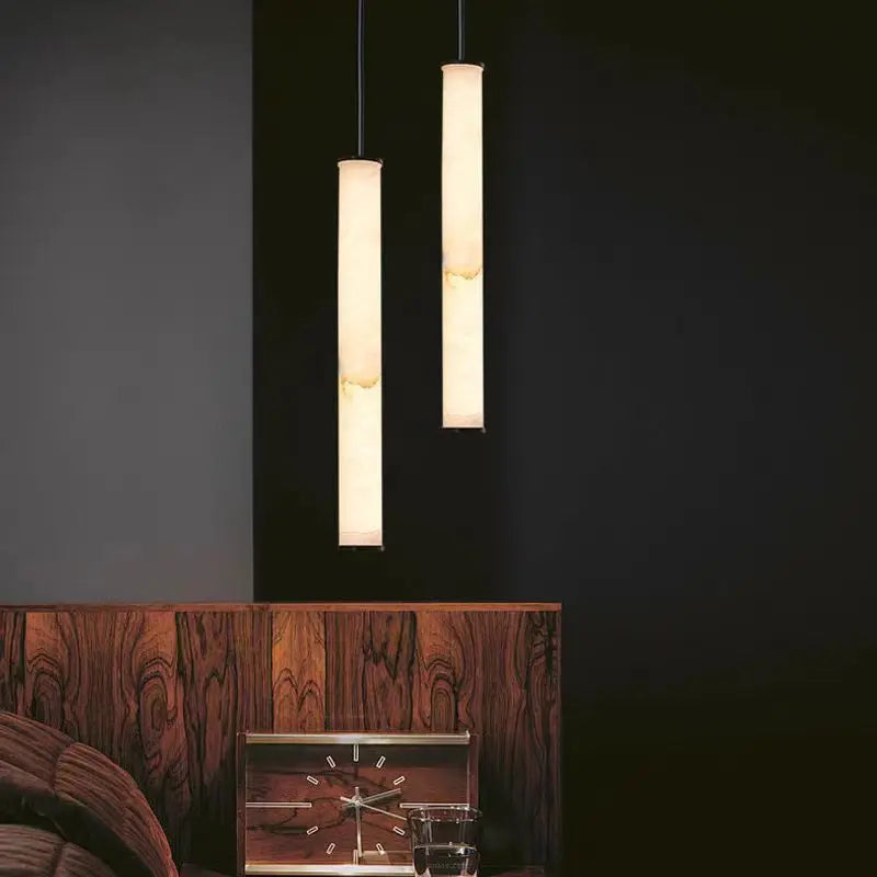 lustre en marbre naturel et laiton noir avec cordon réglable - vue 5 sur 9
