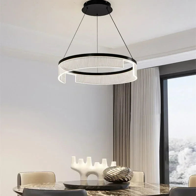 Lustre LED anneaux suspendu au design nordique moderne - vue 4 sur 21