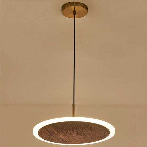 Suspension design ronde Led en noyer noir
