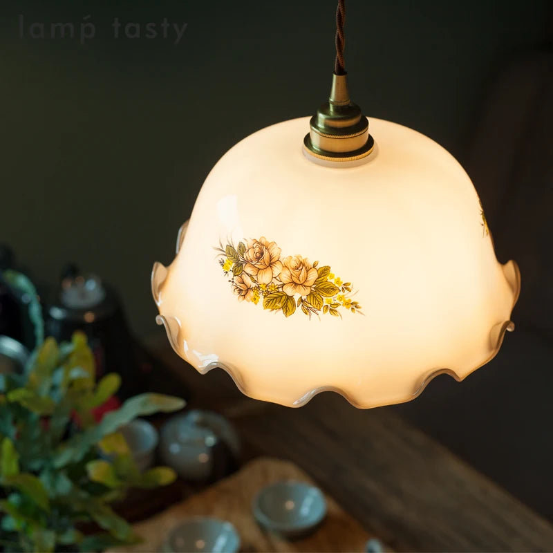 suspension led vintage en verre avec fleurs pour intérieur - vue 6 sur 29
