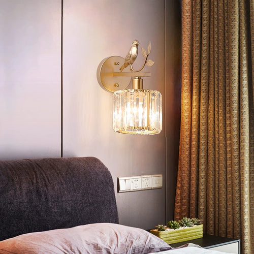 applique murale de luxe en cristal rétro avec oiseaux