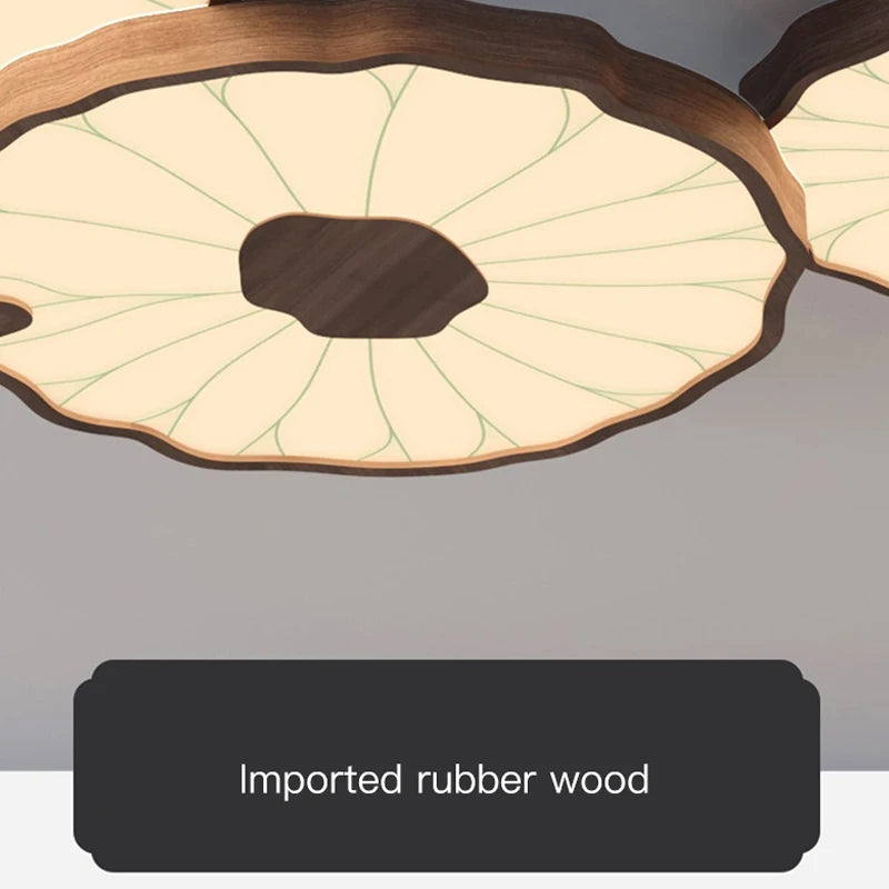 plafonnier moderne design feuille lotus en bois avec lumière led - vue 7 sur 18