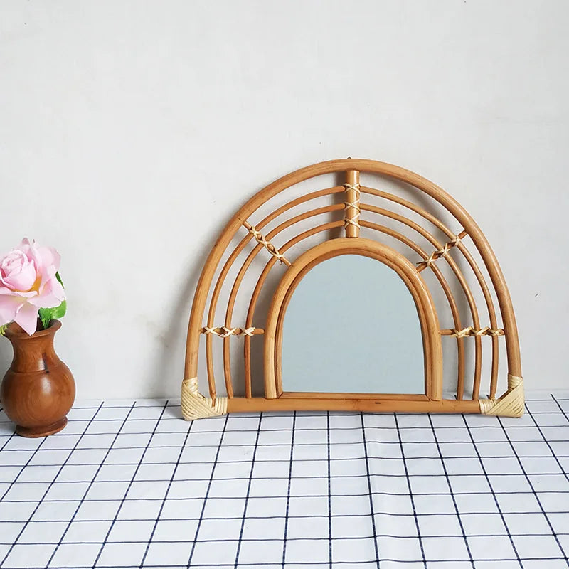 Nordic Style Straw Rattan Wall Decor, Round Rattan Mirror, Decoration Mirror