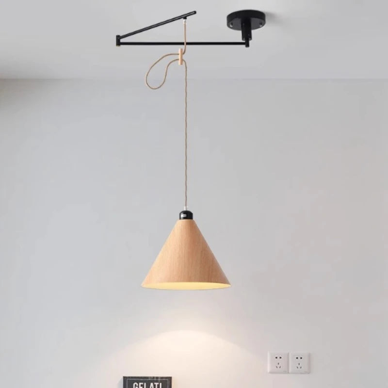 lustre moderne à led créatif avec bras rétractable en bois artistique - vue 2 sur 16