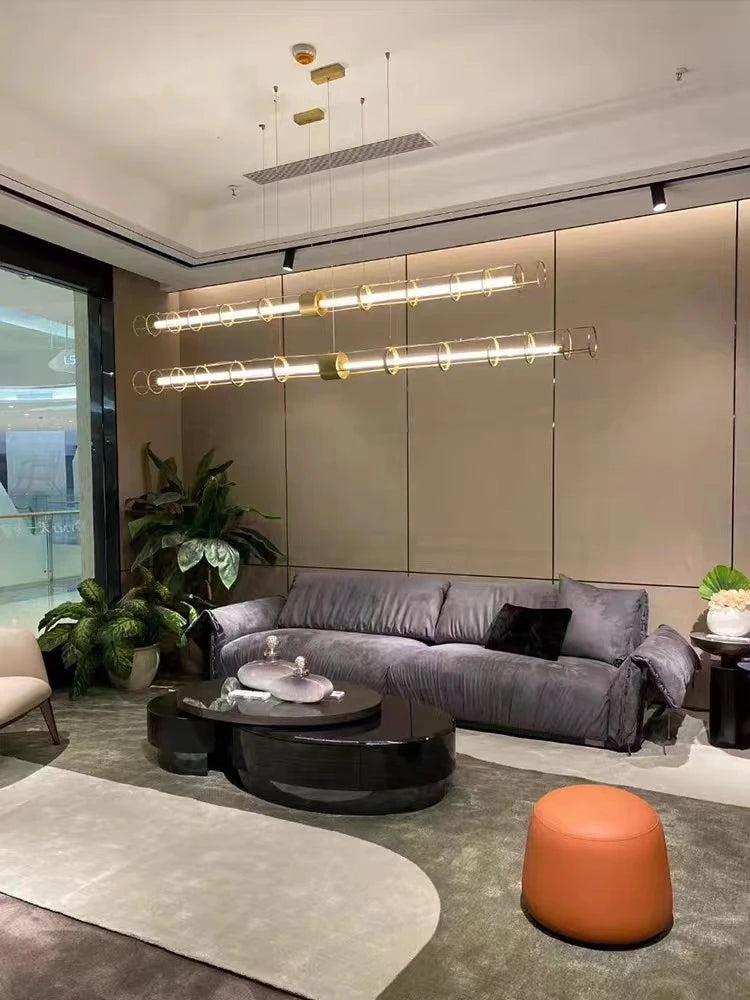 lustre moderne en acier inoxydable avec led et acrylique creux - vue 5 sur 7