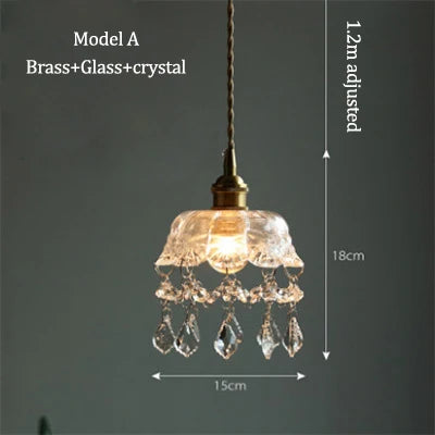 Vintage-Pendelleuchte aus Kristall mit Glaskabel für ein elegantes Interieur - vue 9 sur 8