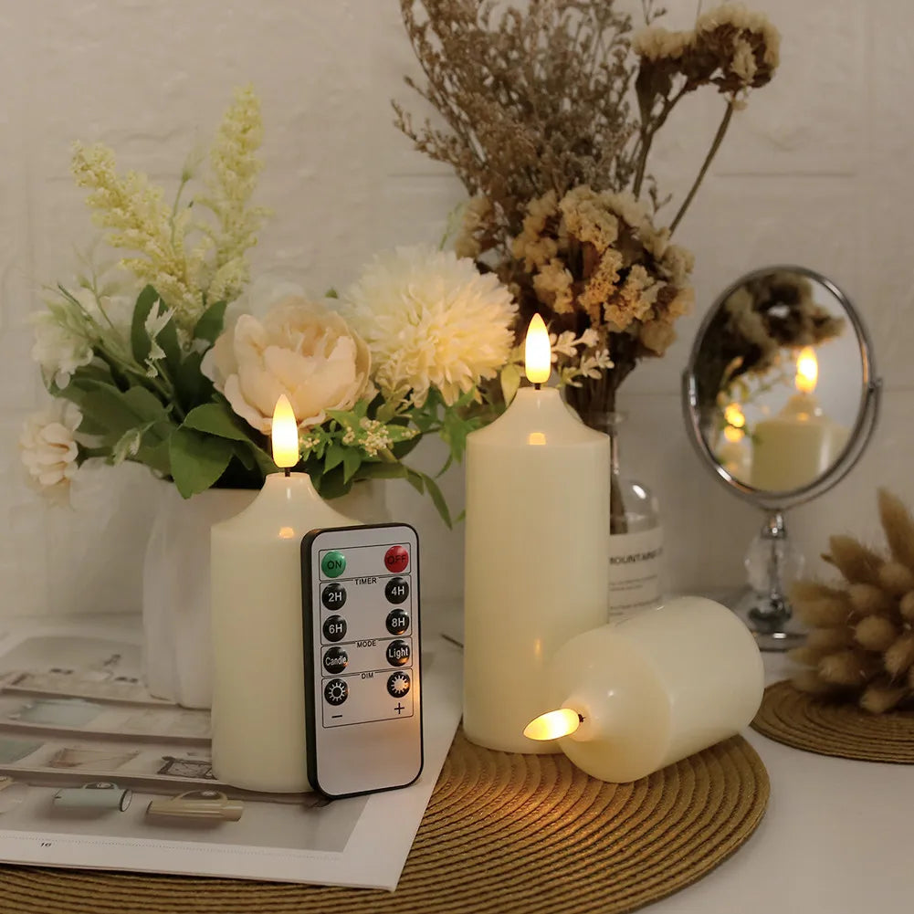 lot de 3 bougies led sans flamme avec minuterie à distance - vue 4 sur 7