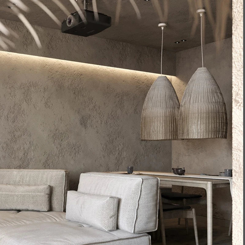 Wabi-Sabi Suspension Lumières Nordique Rotin Art Led Lustre Salon Salle À Manger Décor À La Maison Restaurant Bar Loft Suspension Luminaire - vue 6 sur 8