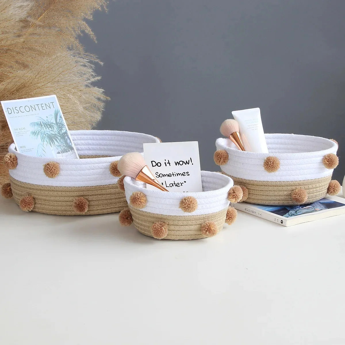 paniers de rangement en corde de coton pour organisation maison - vue 3 sur 7