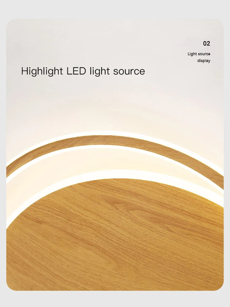 lustre moderne en bois avec éclairage intelligent circulaire - vue 7 sur 9