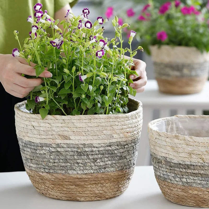 panier à fleurs en paille tressée pour plantes et jardin - vue 11 sur 10