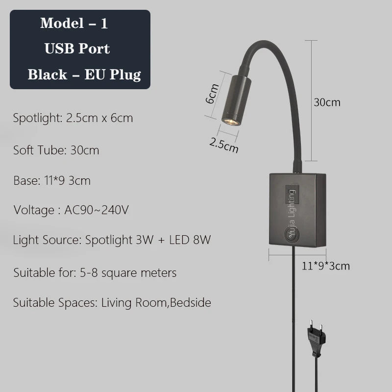 Moderne LED-Wandleuchte mit USB-Anschlüssen und Schalter - vue 8 sur 22